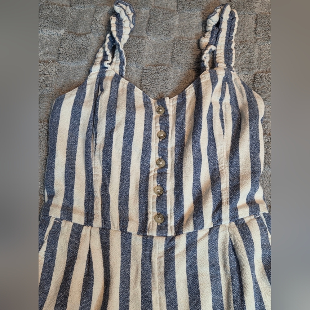 Hollister Womens M Sleeveless Romper Shorts Blue/white Elastic Back Half Button - Picture 10 of 15